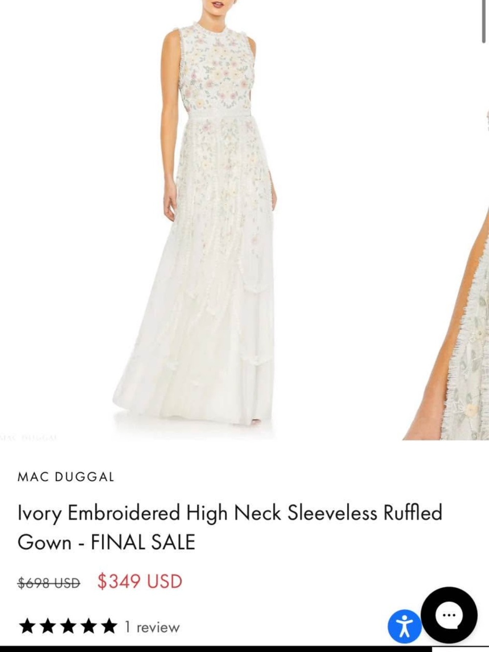 Mac Duggal Ivory Sleeveless High-Neck Embroidered Maxi Gown